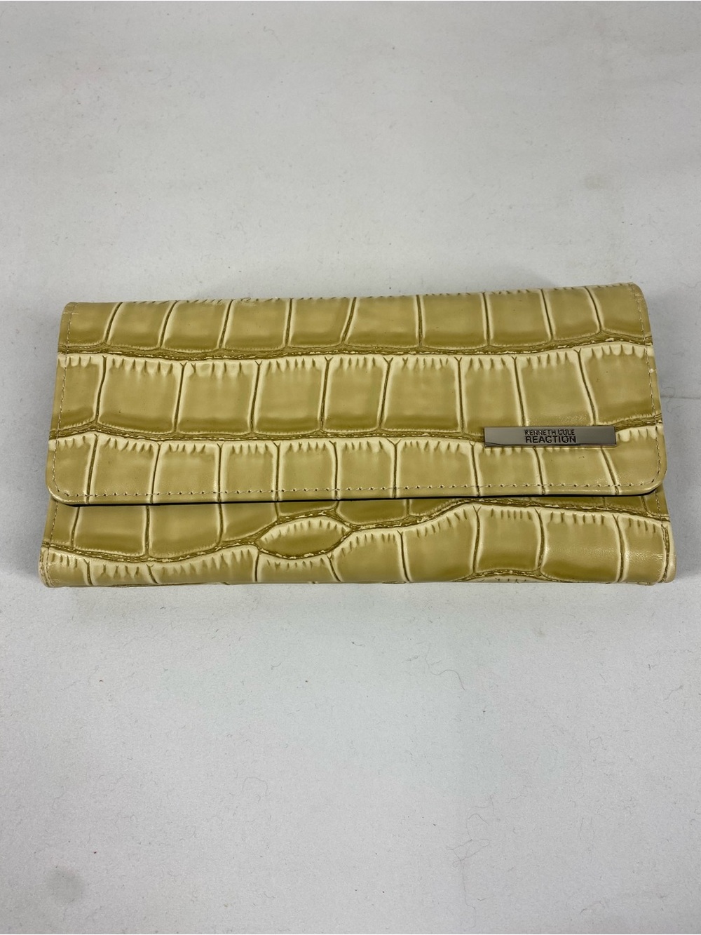 Kenneth Cole Reaction Croc-Embossed Foldover Wallet in Mustard Yellow